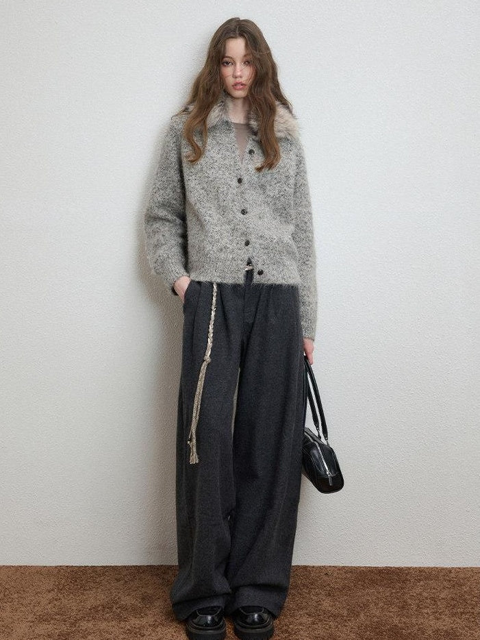 Luamoss Soft Warm Relaxed Detachable Fur Collar Women Wool Blend Button Cardigans