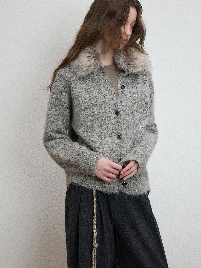 Luamoss Soft Warm Relaxed Detachable Fur Collar Women Wool Blend Button Cardigans