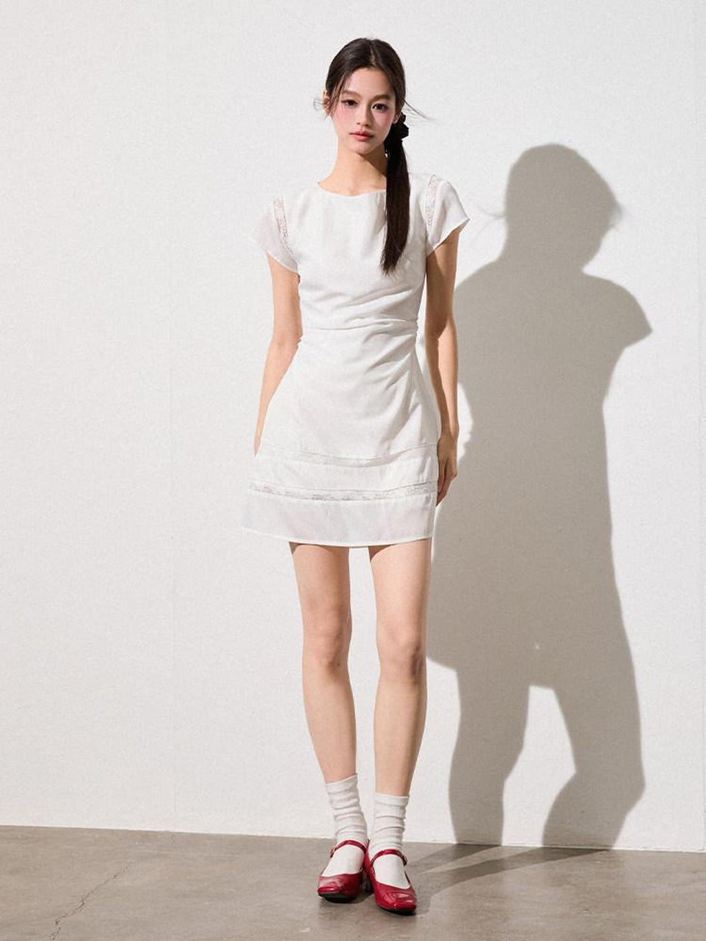 Luamoss Sweet Lace Patchwork A Line Fitted Waist Young Women Pearl White Mini Dresses