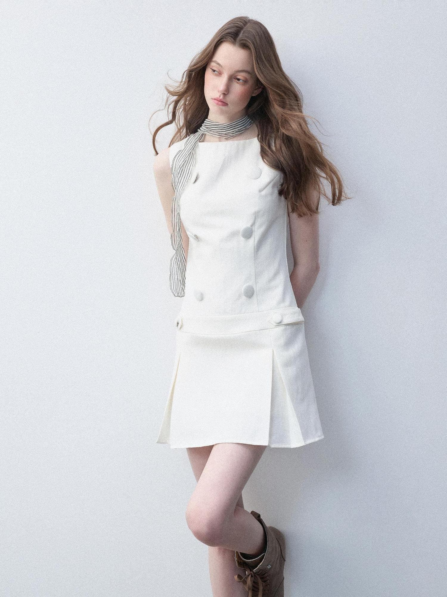 Luamoss Tencel Slim H Silhouette Frog Button Workwear For Women Mini Dresses