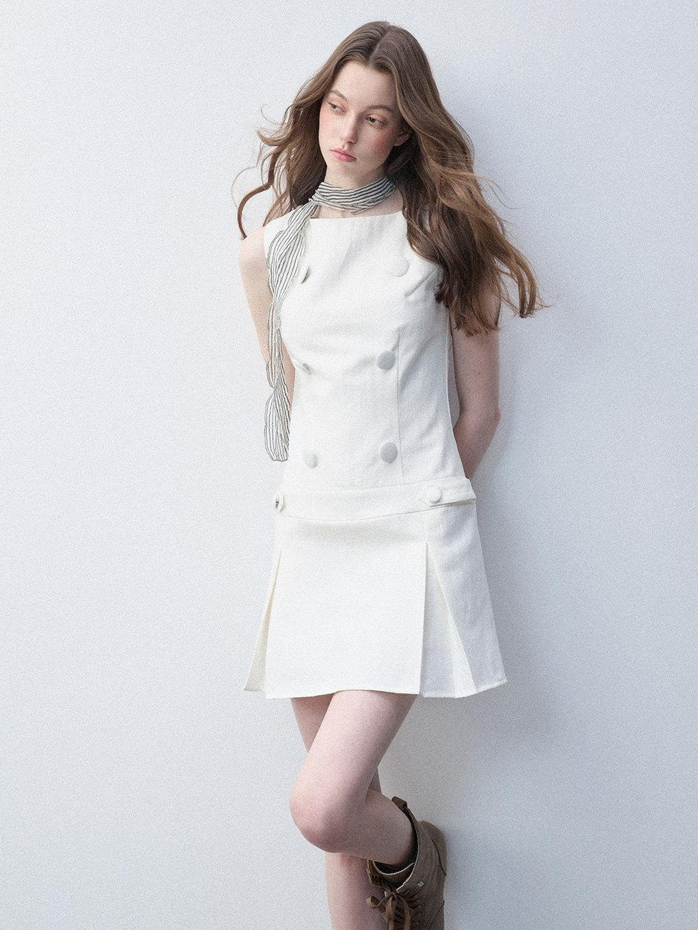 Luamoss Tencel Slim H Silhouette Frog Button Workwear For Women Mini Dresses