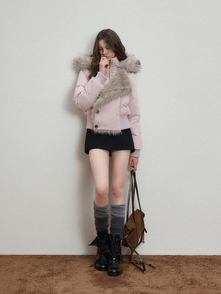 Luamoss Thick Cotton Lined Mist Pink Korean Commuter Straight Fit Zipper Puffer Jackets