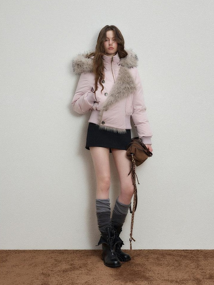 Luamoss Thick Cotton Lined Mist Pink Korean Commuter Straight Fit Zipper Puffer Jackets