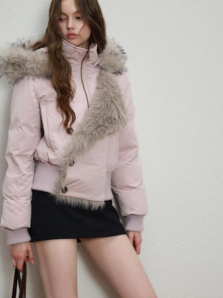 Luamoss Thick Cotton Lined Mist Pink Korean Commuter Straight Fit Zipper Puffer Jackets