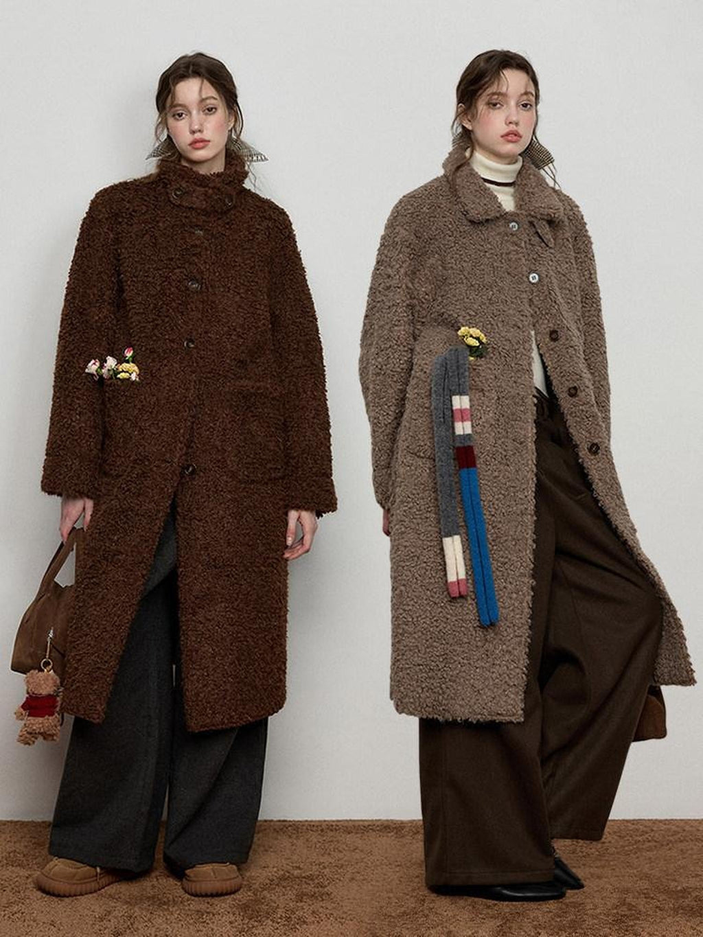 Luamoss Thick Long Loose Stand Collar Single Breasted Commuter Vintage Khaki Wool Coats