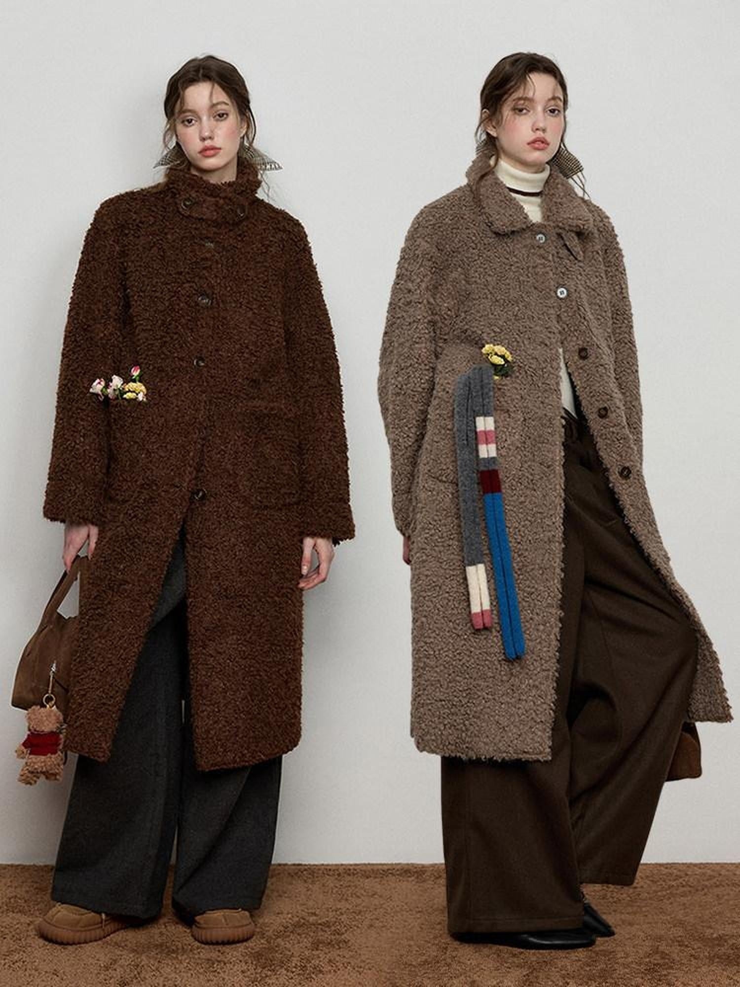 Luamoss Thick Long Loose Stand Collar Single Breasted Commuter Vintage Khaki Wool Coats