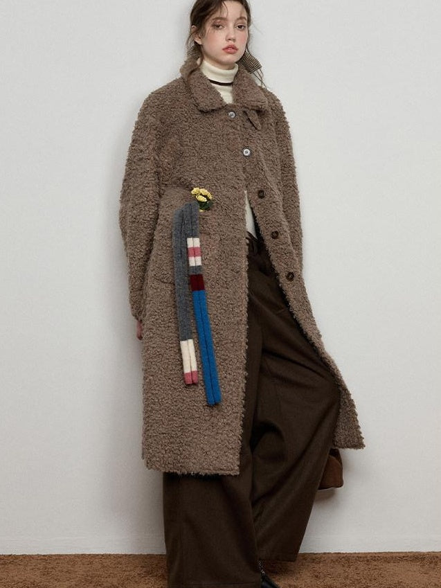Luamoss Thick Long Loose Stand Collar Single Breasted Commuter Vintage Khaki Wool Coats