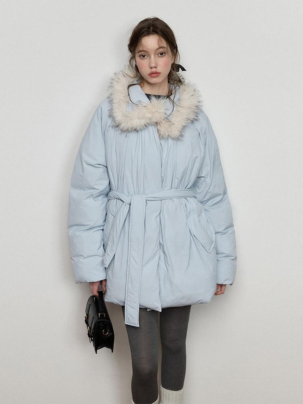 Luamoss Thick Warm Fur Collar Pleated Oversized Commuter Midlength Quilted Puffer Jackets