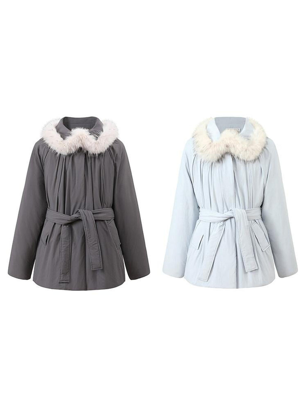 Luamoss Thick Warm Fur Collar Pleated Oversized Commuter Midlength Quilted Puffer Jackets