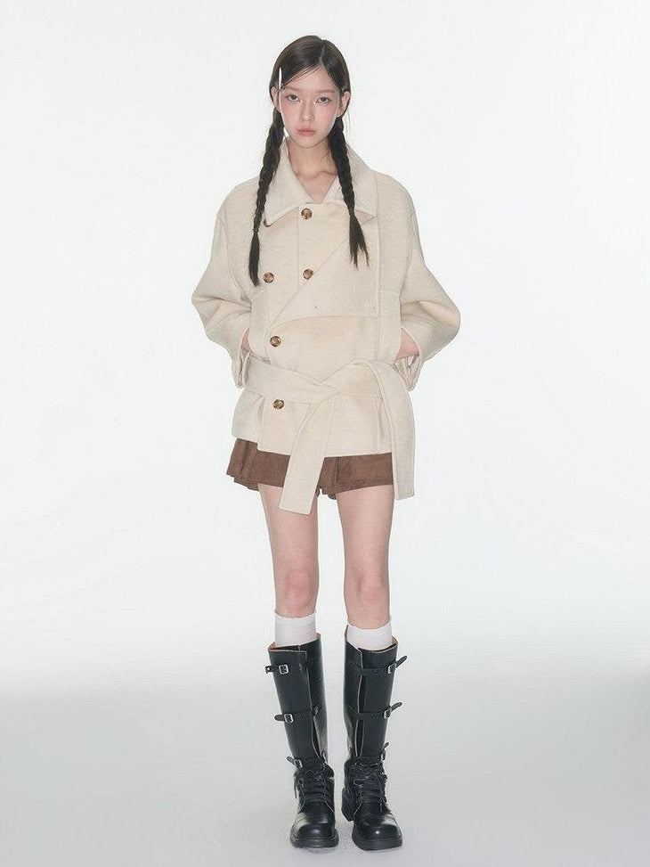 Luamoss Thick Wool Blend Korean Commuter Straight Mid Length Women Oatmeal Wool Coats