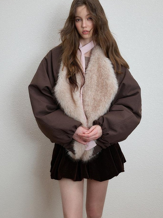 Luamoss Warm Commuter Oversized Zip Front Round Neck Coffee Brown Puffer Jackets