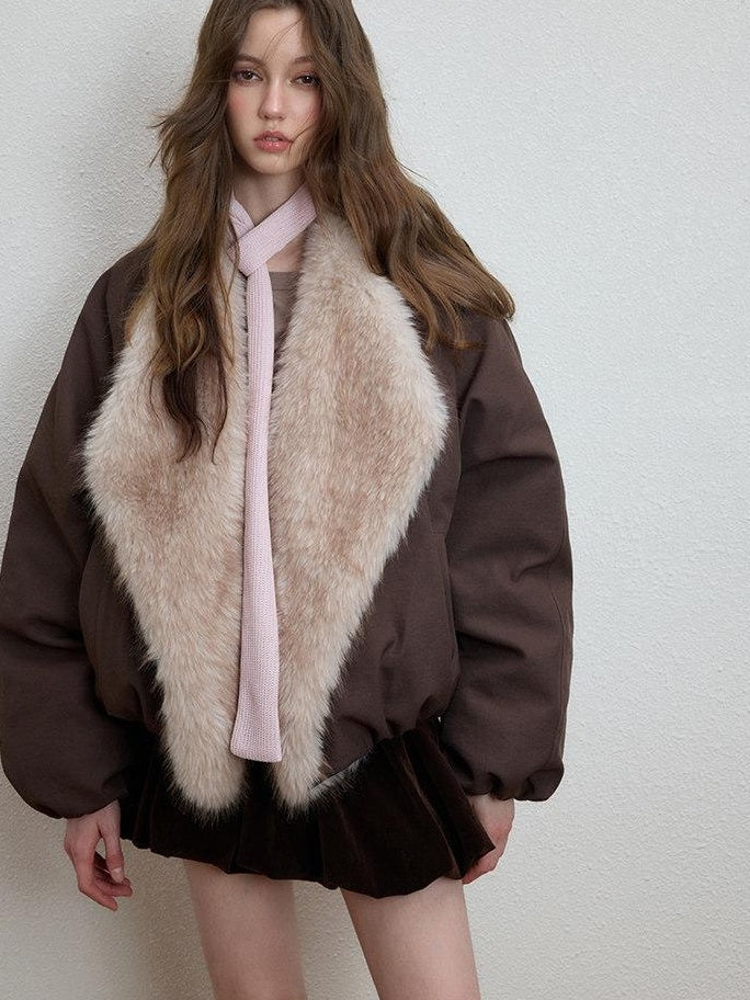 Luamoss Warm Commuter Oversized Zip Front Round Neck Coffee Brown Puffer Jackets