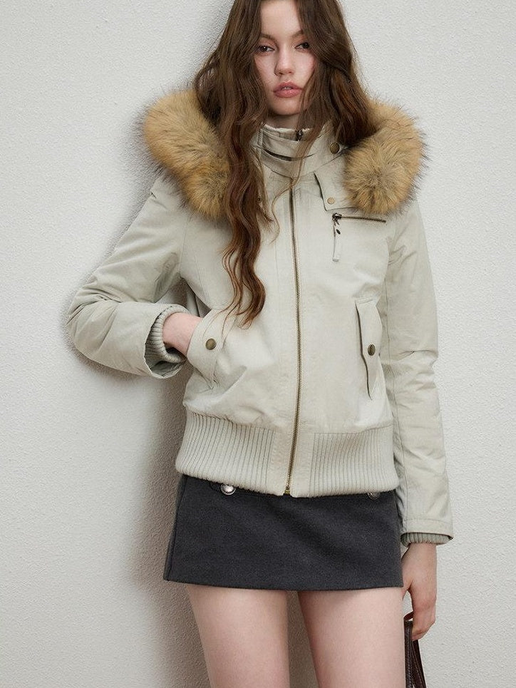 Luamoss Warm Cotton Lined Hooded Slim Fit Commuter Grey Olive Zipper Puffer Jackets