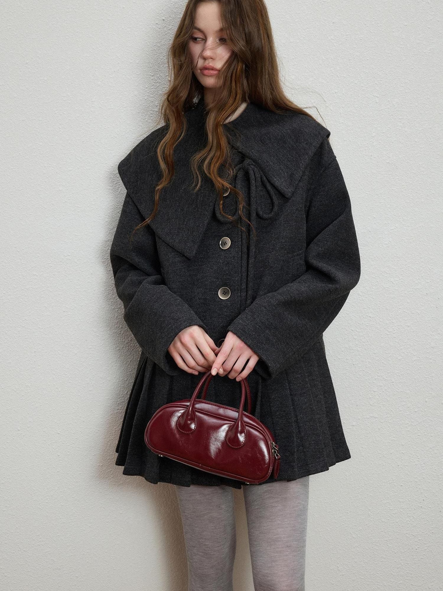 Luamoss Wool Blend Casual Loose Midlength Single Button Women Deep Space Gray Wool Coats