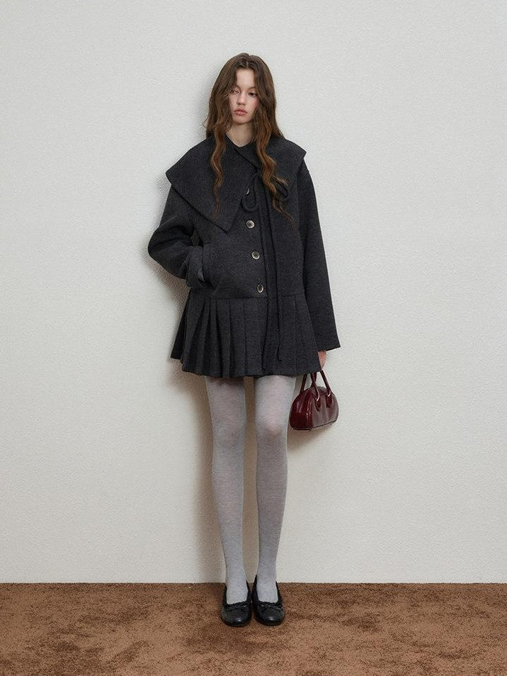 Luamoss Wool Blend Casual Loose Midlength Single Button Women Deep Space Gray Wool Coats