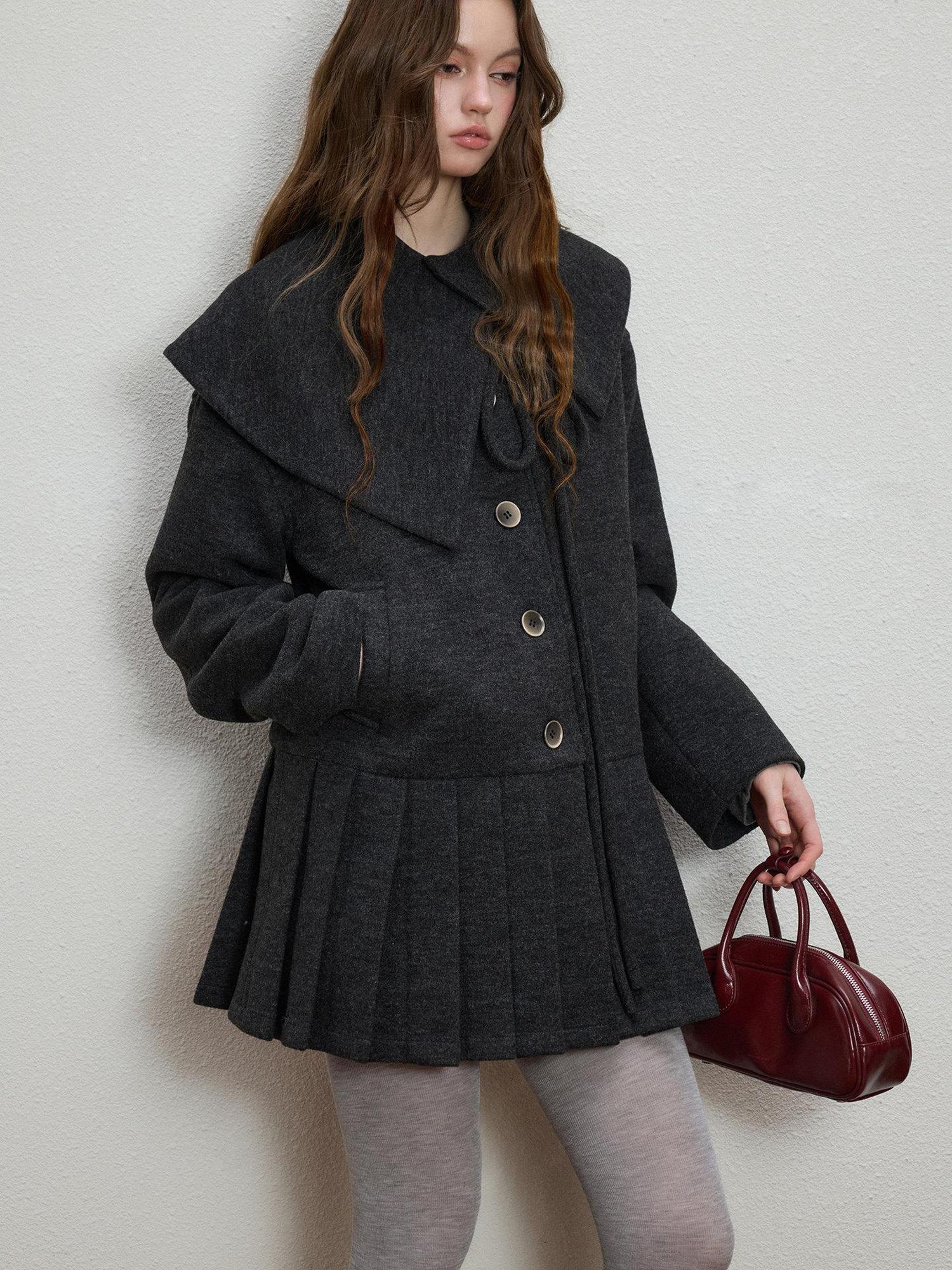 Luamoss Wool Blend Casual Loose Midlength Single Button Women Deep Space Gray Wool Coats