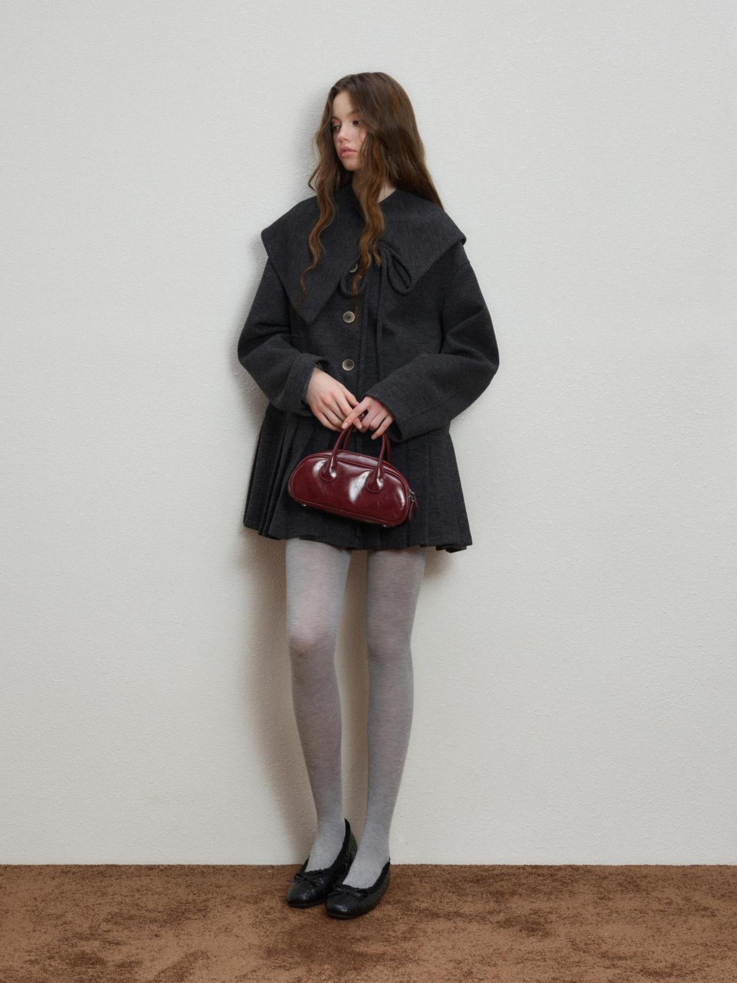 Luamoss Wool Blend Casual Loose Midlength Single Button Women Deep Space Gray Wool Coats