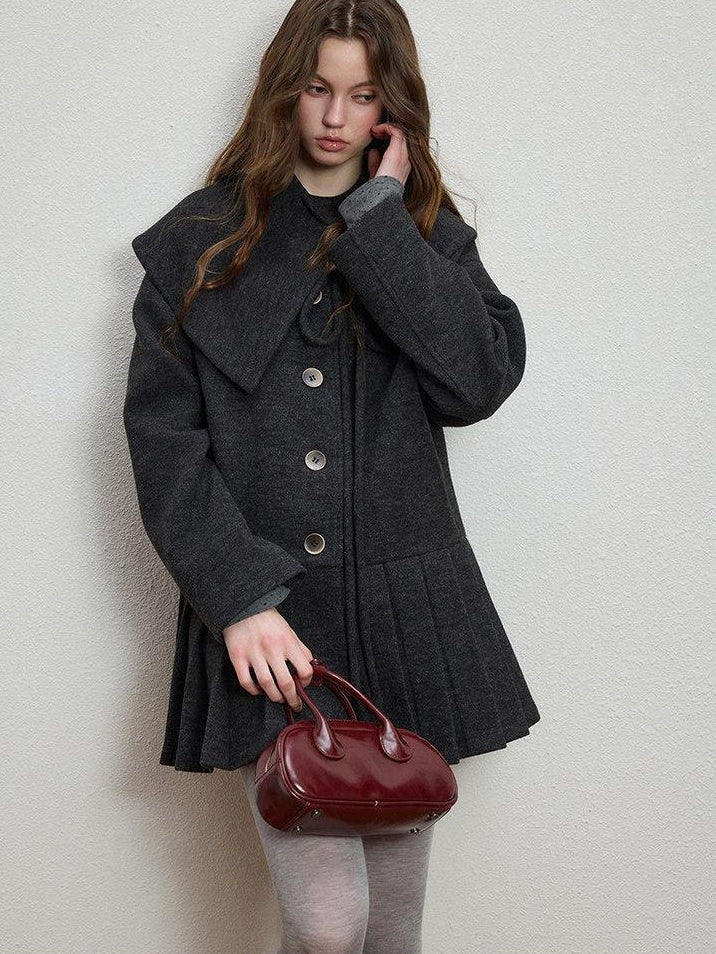 Luamoss Wool Blend Casual Loose Midlength Single Button Women Deep Space Gray Wool Coats