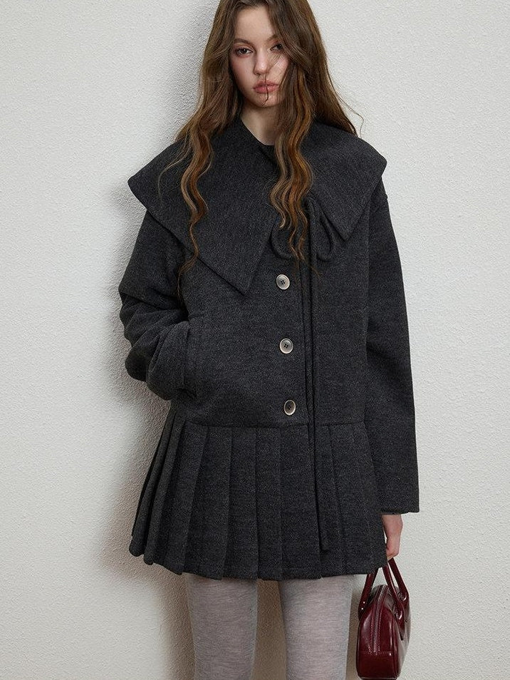 Luamoss Wool Blend Casual Loose Midlength Single Button Women Deep Space Gray Wool Coats