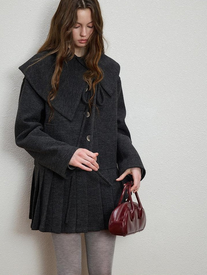 Luamoss Wool Blend Casual Loose Midlength Single Button Women Deep Space Gray Wool Coats