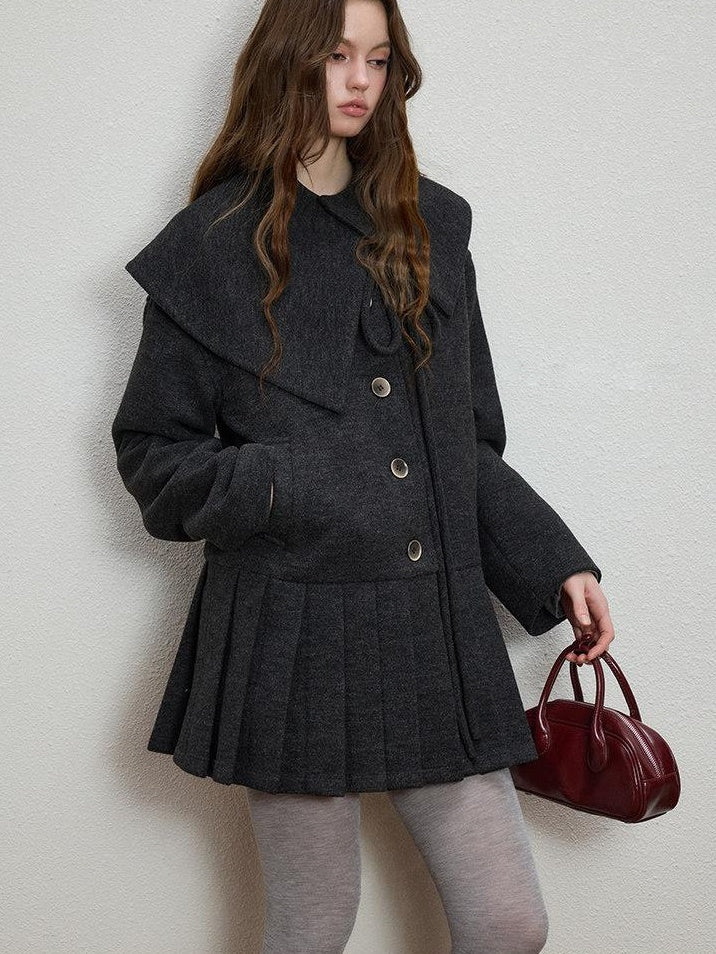 Luamoss Wool Blend Casual Loose Midlength Single Button Women Deep Space Gray Wool Coats