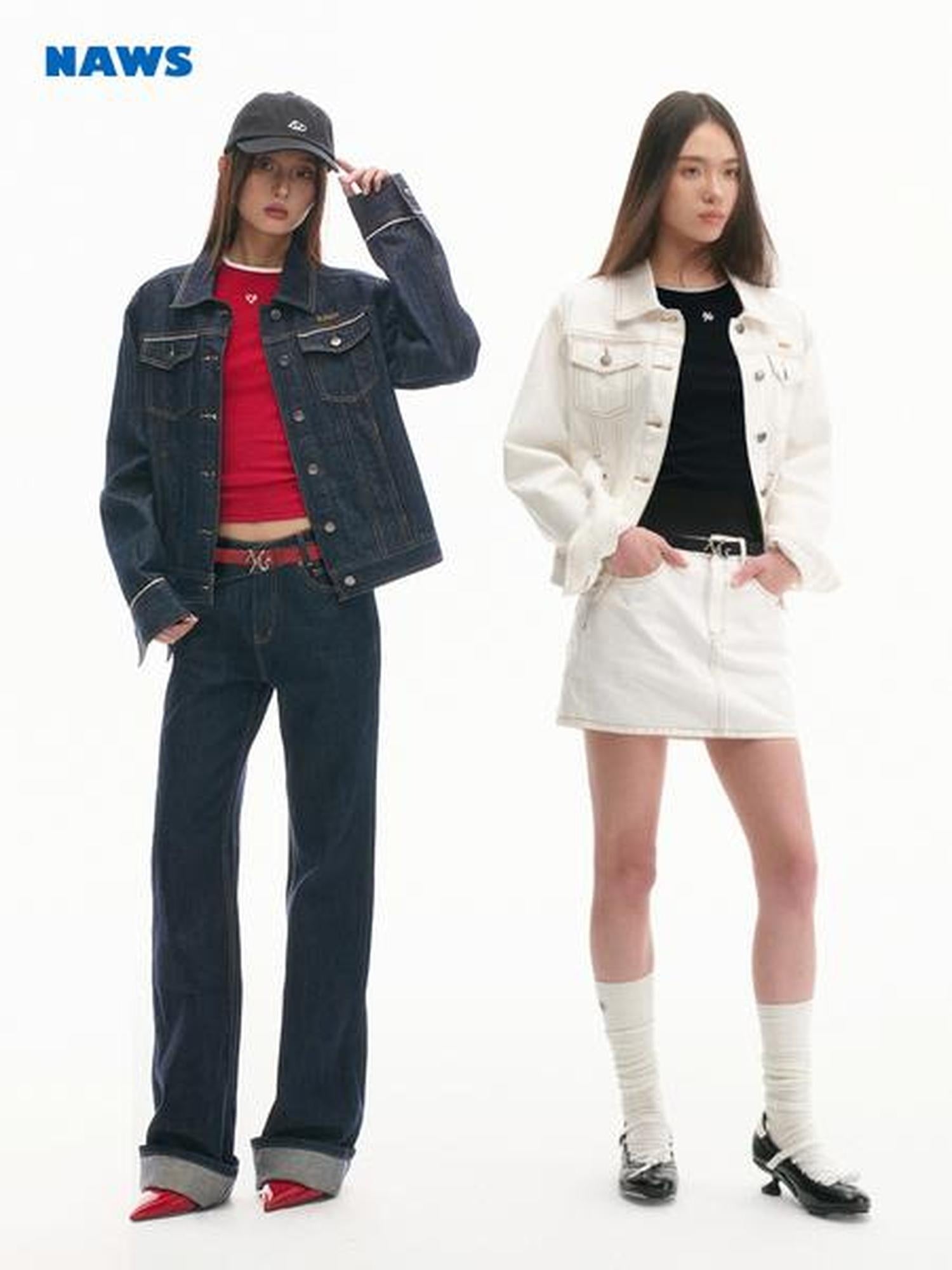 NAWSNOTAWEAR 100% Cotton Stand Collar Loose Retro Women Raw Denim Blue Denim Jackets