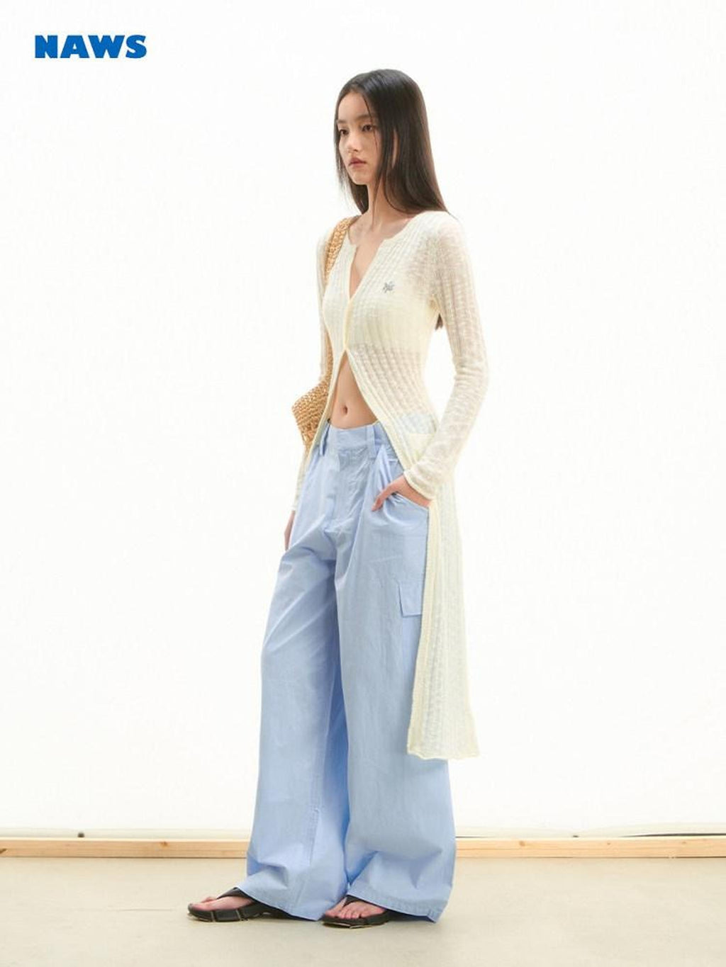 NAWSNOTAWEAR 100% Cotton Straight Leg Low Rise Pockets For Women Light Blue Cargo Pants