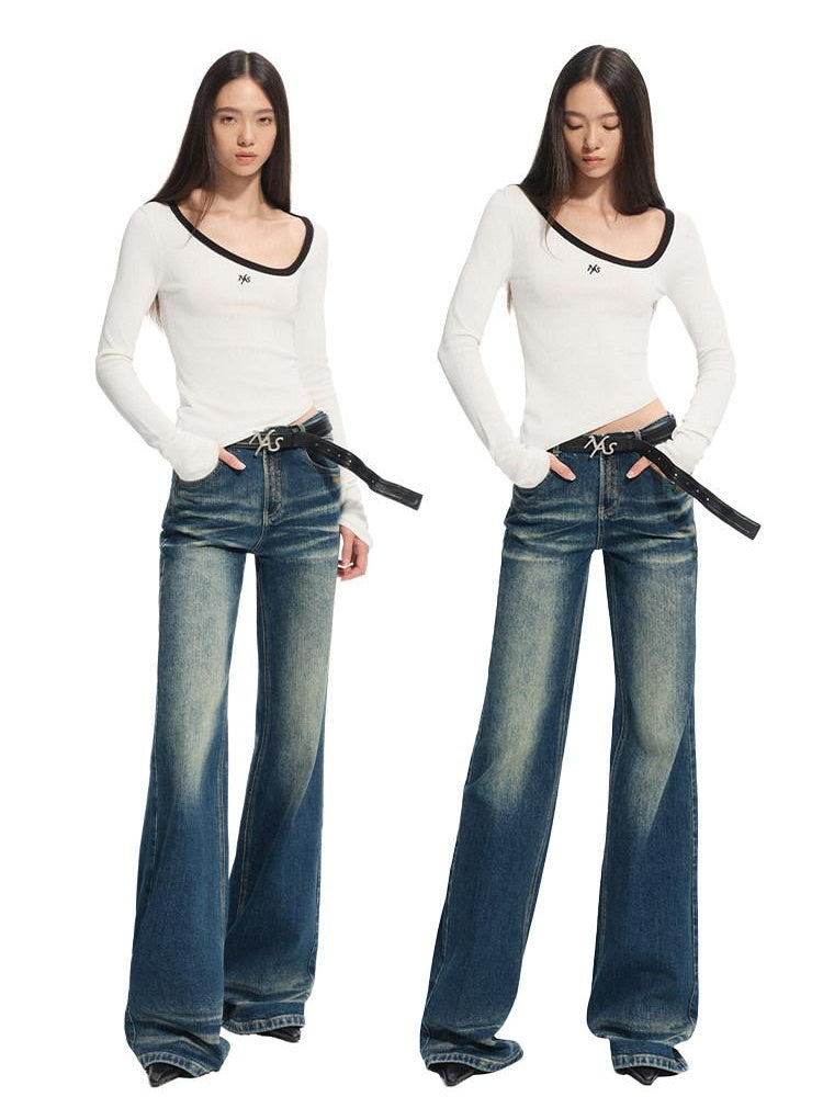 NAWSNOTAWEAR 5Cm Lift Casual Natural Waist Stretch Women Prussian Blue Straight Leg Jeans