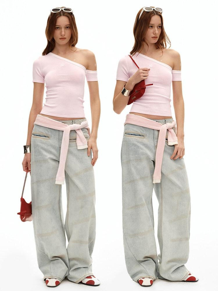 NAWSNOTAWEAR 5Cm Rise Minimalist Natural Waist Relaxed Glacier Blue Straight Leg Jeans