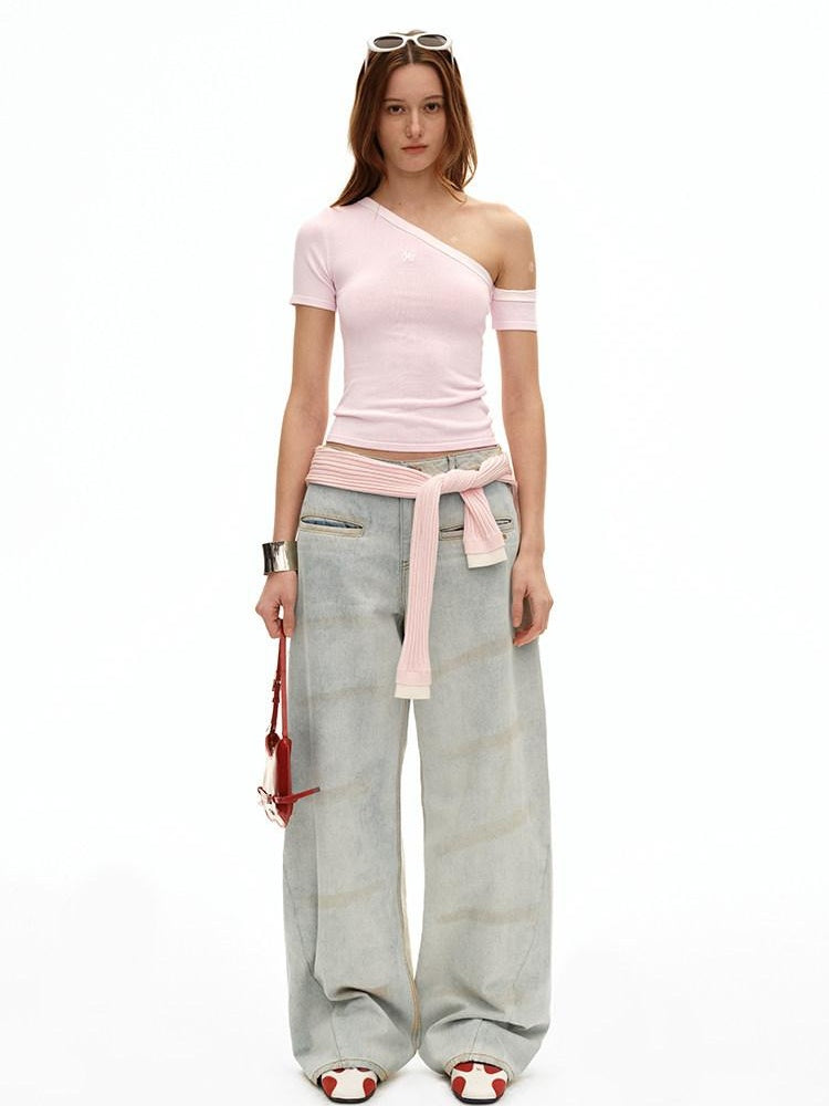 NAWSNOTAWEAR 5Cm Rise Minimalist Natural Waist Relaxed Glacier Blue Straight Leg Jeans