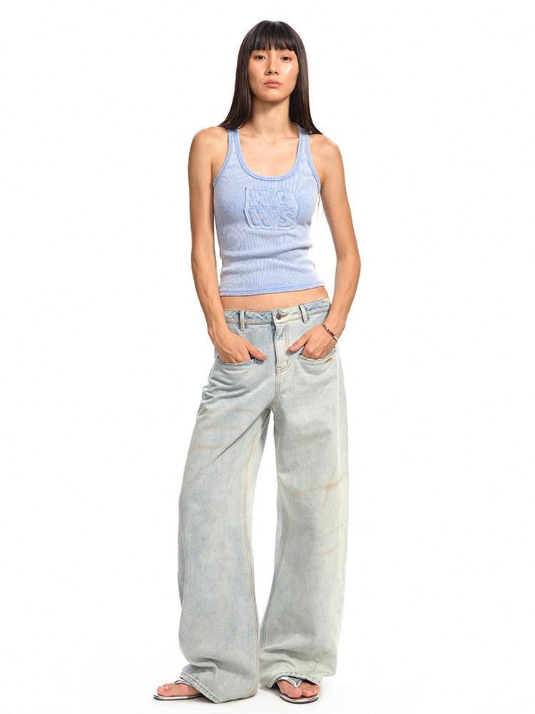 NAWSNOTAWEAR 5Cm Rise Minimalist Natural Waist Relaxed Glacier Blue Straight Leg Jeans