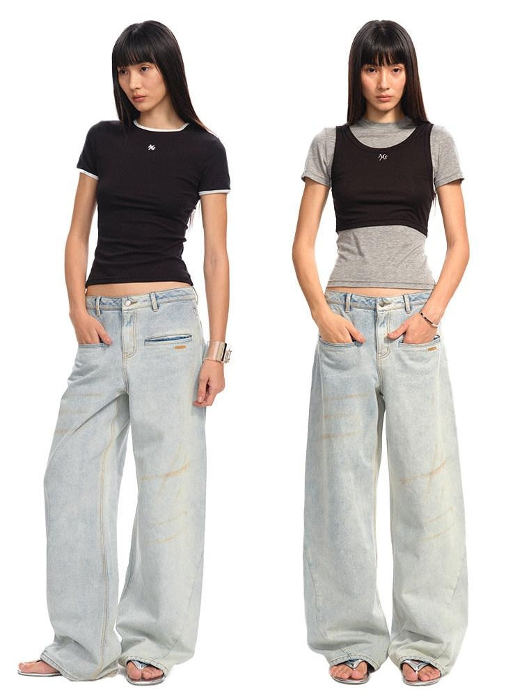 NAWSNOTAWEAR 5Cm Rise Minimalist Natural Waist Relaxed Glacier Blue Straight Leg Jeans
