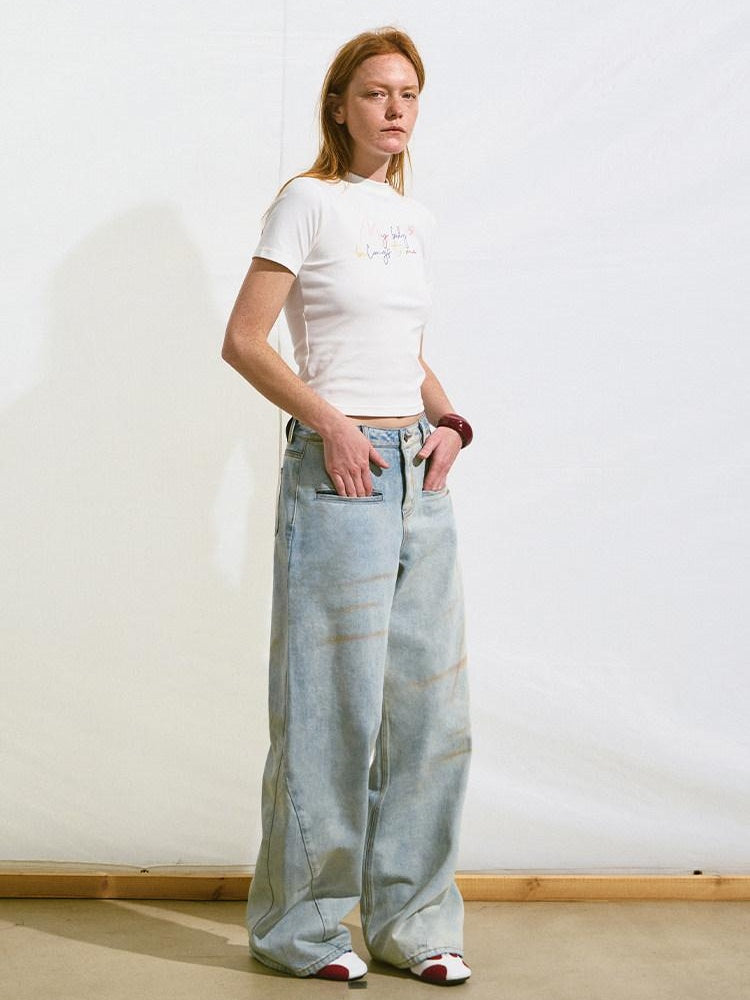 NAWSNOTAWEAR 5Cm Rise Minimalist Natural Waist Relaxed Glacier Blue Straight Leg Jeans