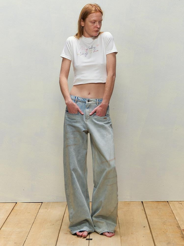 NAWSNOTAWEAR 5Cm Rise Minimalist Natural Waist Relaxed Glacier Blue Straight Leg Jeans