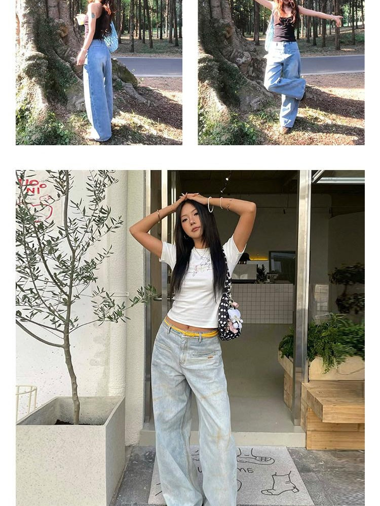 NAWSNOTAWEAR 5Cm Rise Minimalist Natural Waist Relaxed Glacier Blue Straight Leg Jeans