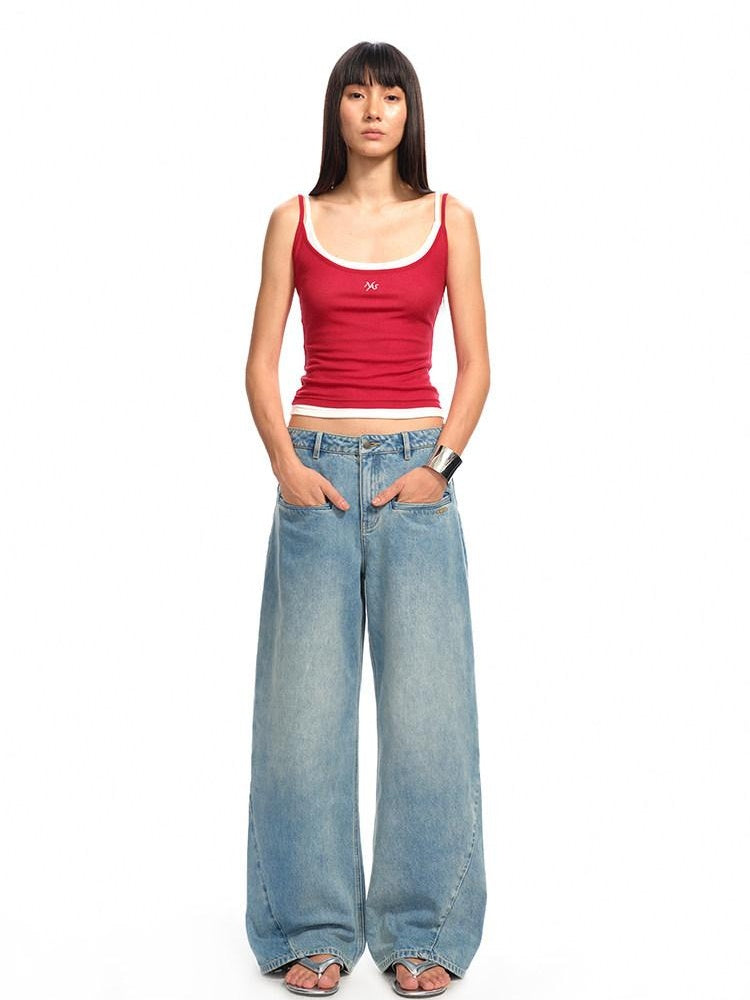NAWSNOTAWEAR 5Cm Rise Minimalist Natural Waist Relaxed Glacier Blue Straight Leg Jeans