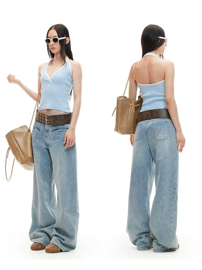 NAWSNOTAWEAR 5Cm Rise Minimalist Natural Waist Relaxed Glacier Blue Straight Leg Jeans