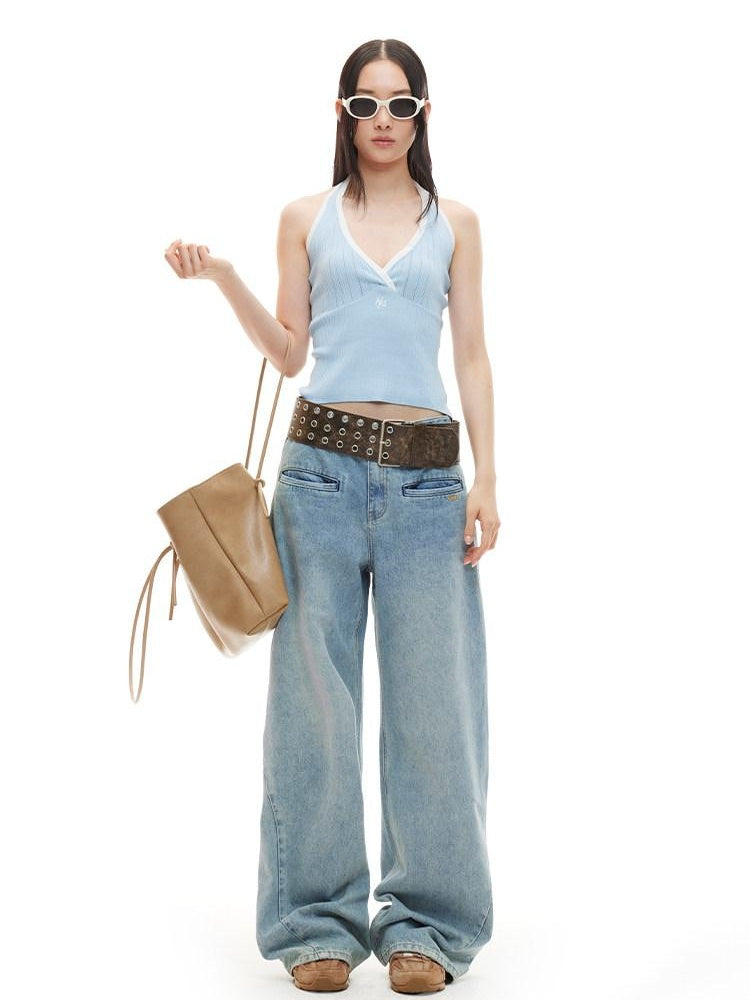 NAWSNOTAWEAR 5Cm Rise Minimalist Natural Waist Relaxed Glacier Blue Straight Leg Jeans