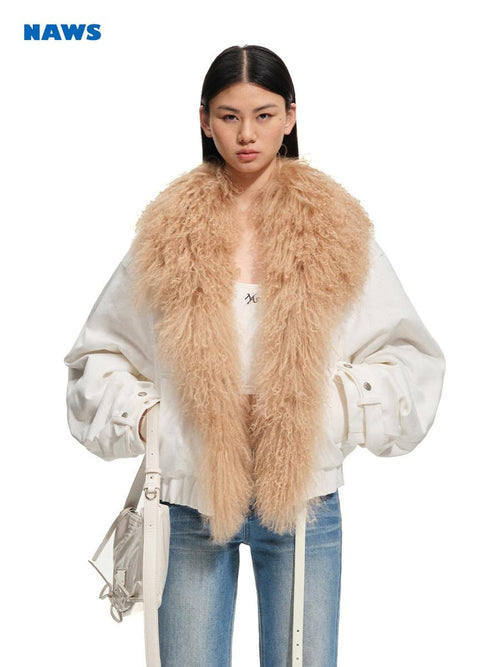 NAWSNOTAWEAR 90 Percent White Duck Down Removable Fur Loose Commuter Women Down Jackets