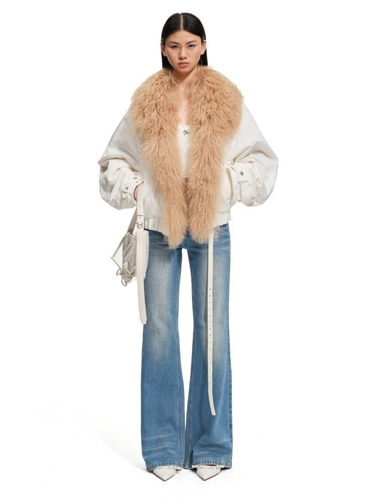 NAWSNOTAWEAR 90 Percent White Duck Down Removable Fur Loose Commuter Women Down Jackets