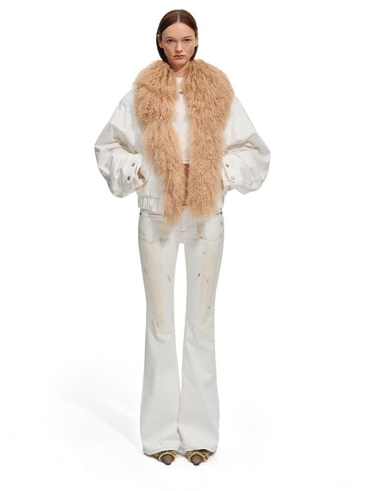 NAWSNOTAWEAR 90 Percent White Duck Down Removable Fur Loose Commuter Women Down Jackets