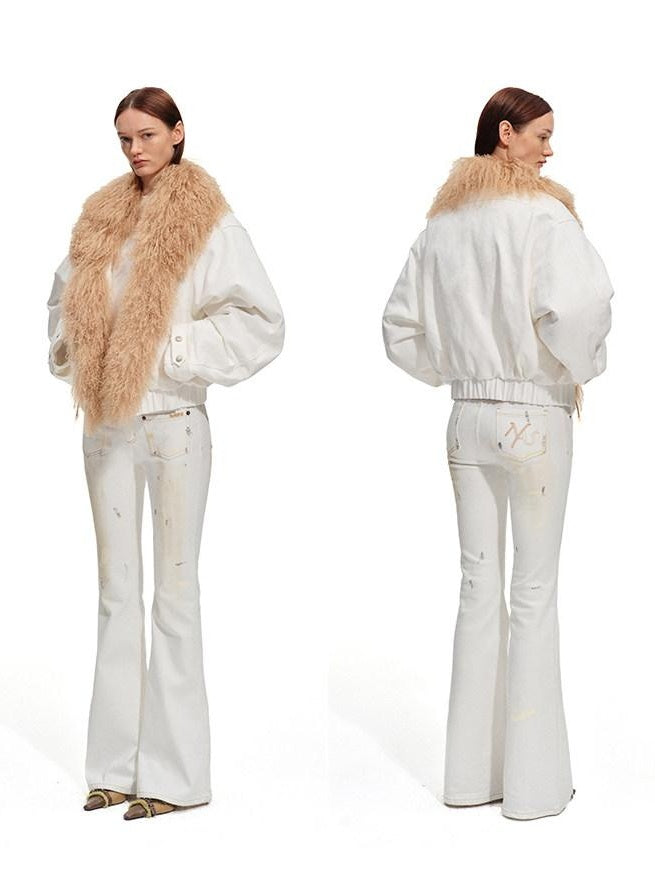 NAWSNOTAWEAR 90 Percent White Duck Down Removable Fur Loose Commuter Women Down Jackets