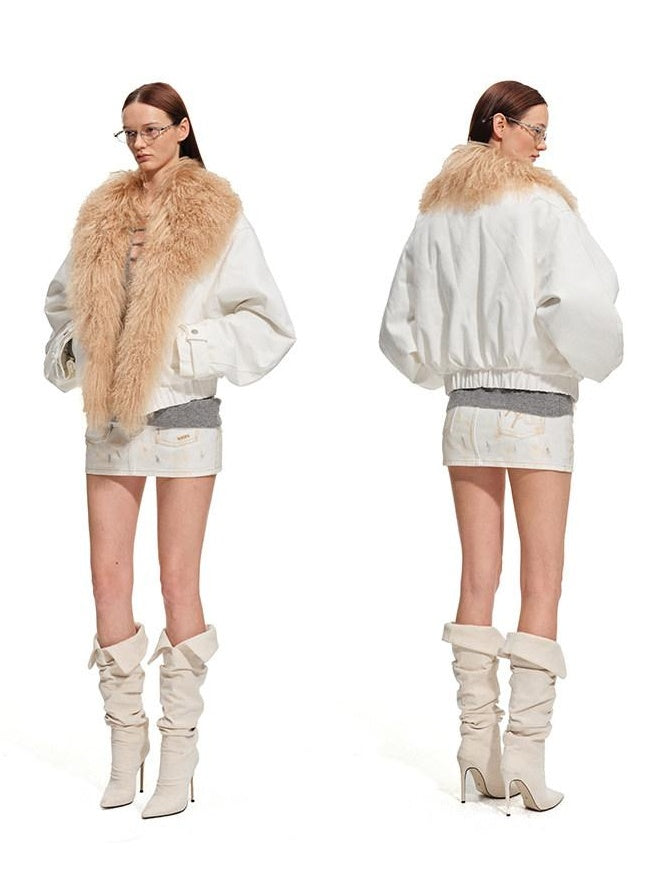NAWSNOTAWEAR 90 Percent White Duck Down Removable Fur Loose Commuter Women Down Jackets