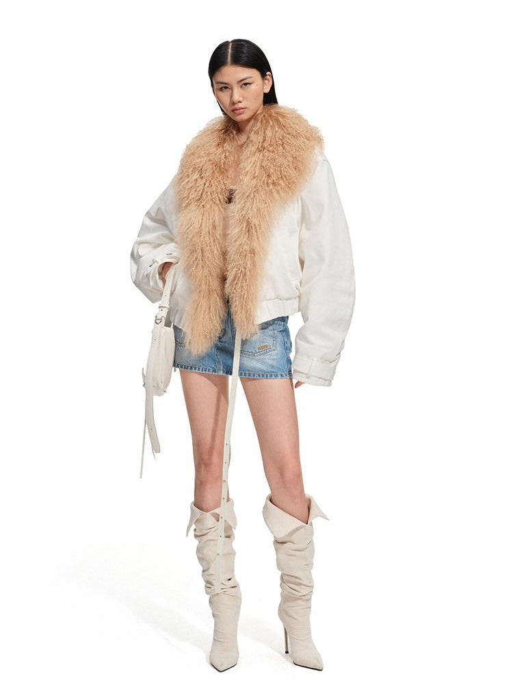 NAWSNOTAWEAR 90 Percent White Duck Down Removable Fur Loose Commuter Women Down Jackets