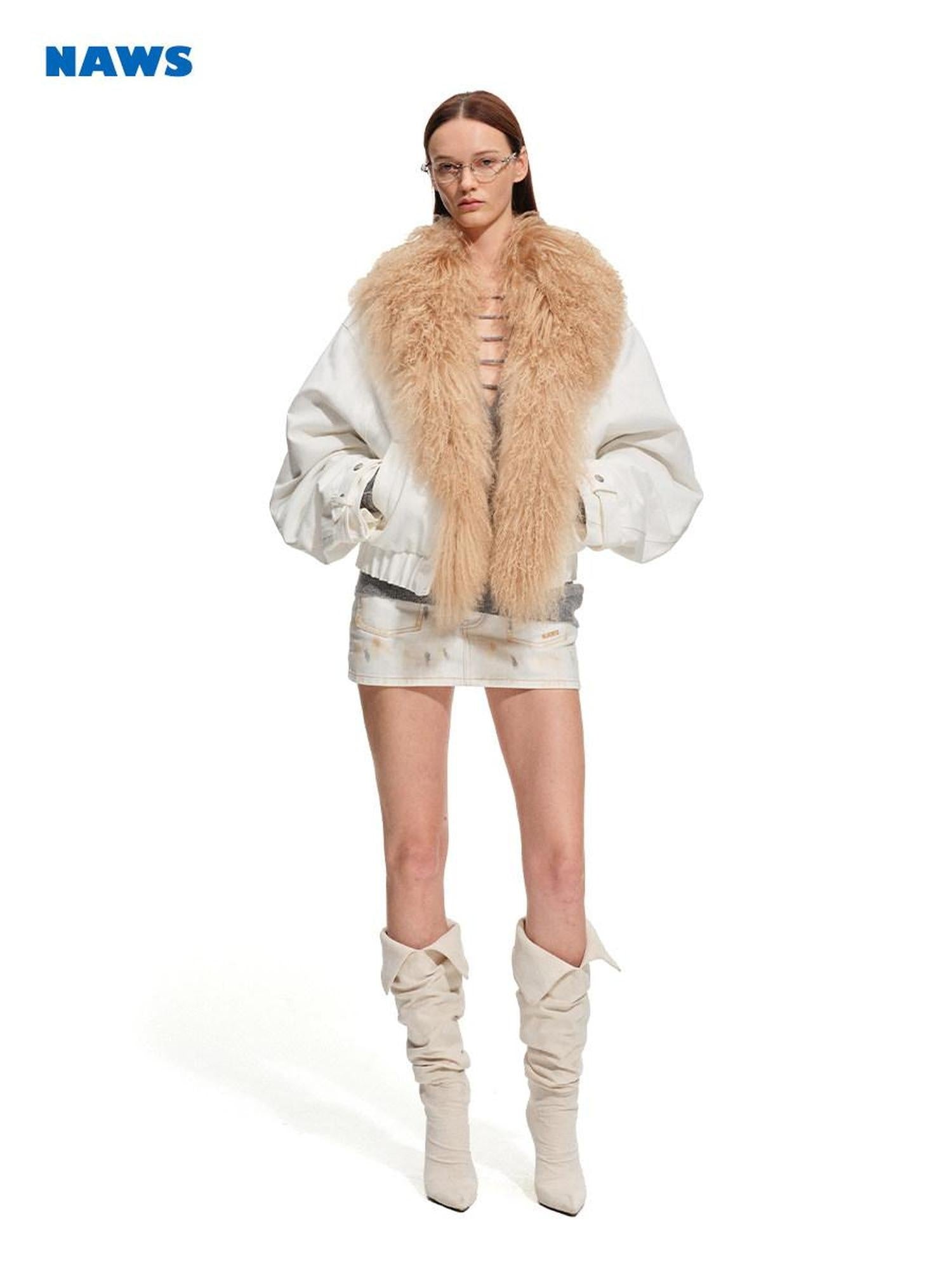 NAWSNOTAWEAR 90 Percent White Duck Down Removable Fur Loose Commuter Women Down Jackets