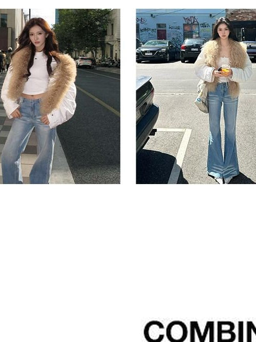 NAWSNOTAWEAR 90 Percent White Duck Down Removable Fur Loose Commuter Women Down Jackets