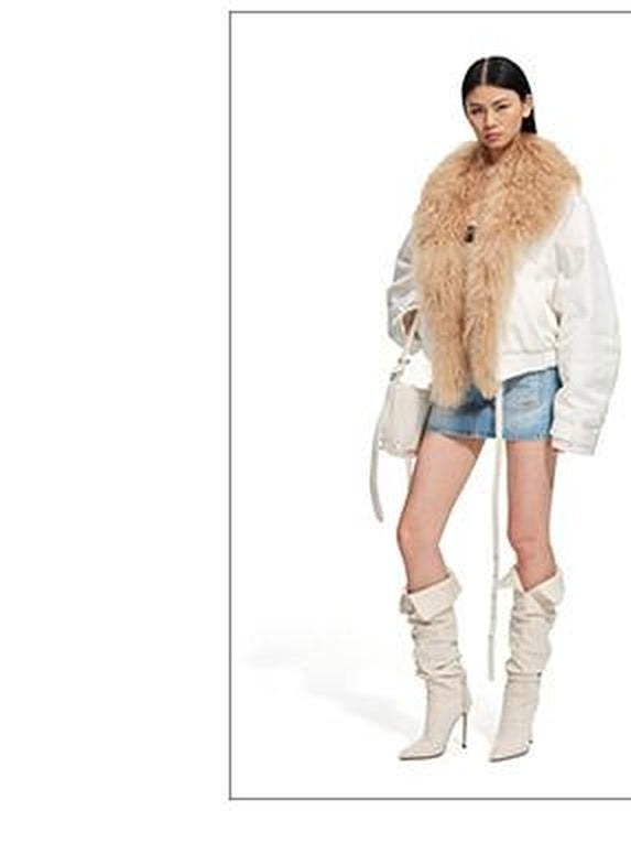 NAWSNOTAWEAR 90 Percent White Duck Down Removable Fur Loose Commuter Women Down Jackets