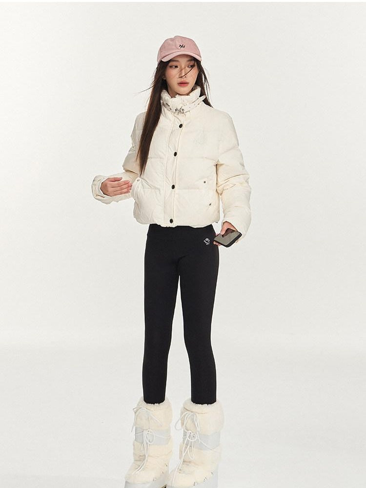 NAWSNOTAWEAR 90 Percent White Duck Down Short Cape Stand Collar Hidden Placket Down Jackets