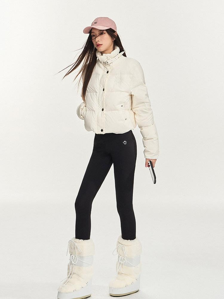 NAWSNOTAWEAR 90 Percent White Duck Down Short Cape Stand Collar Hidden Placket Down Jackets