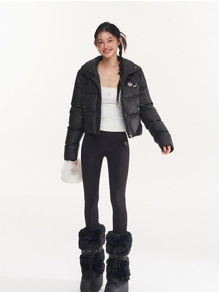 NAWSNOTAWEAR 90 Percent White Duck Down Short Cape Stand Collar Hidden Placket Down Jackets